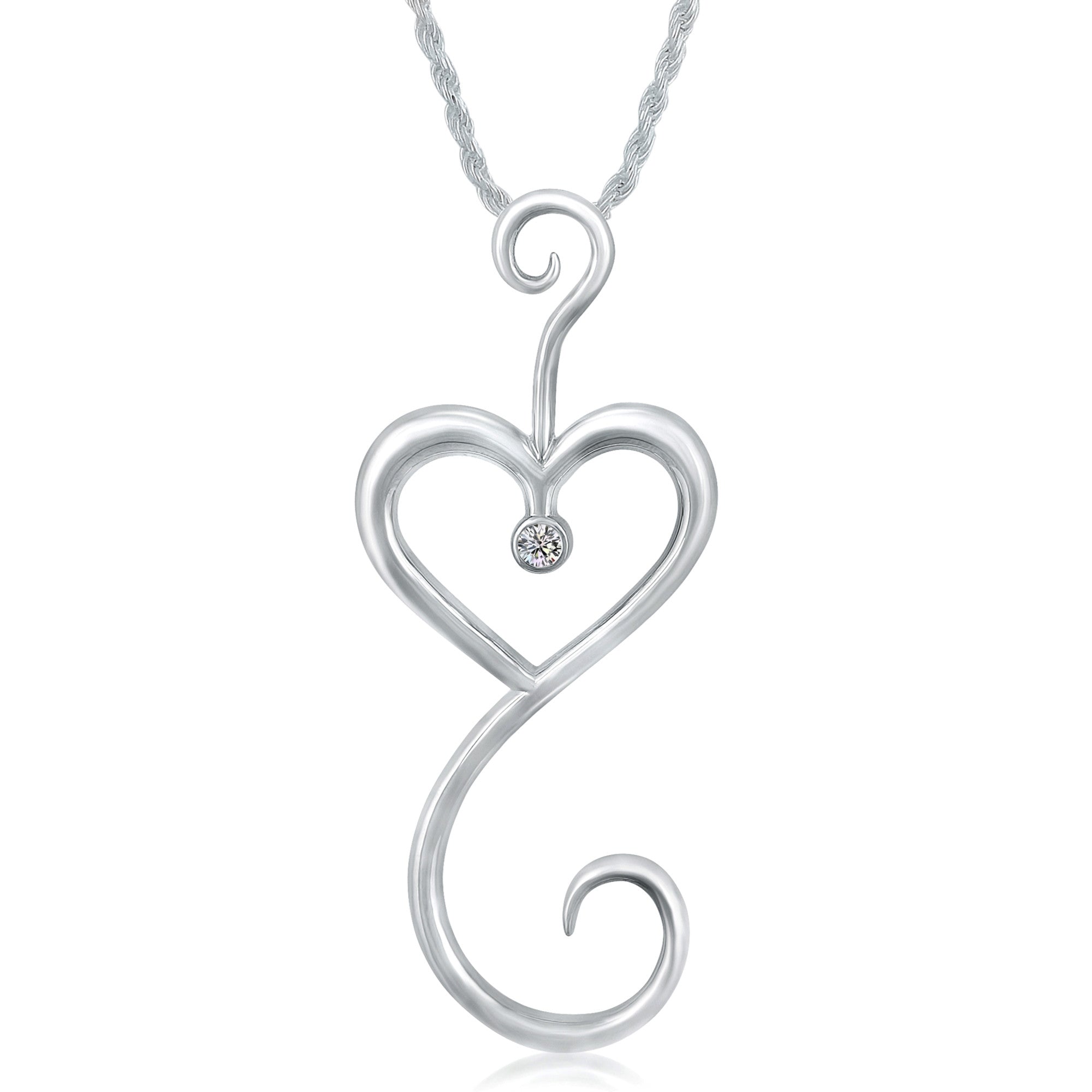 Intrikit Heart -Solid Sterling *Non Tarnish* Silver .925 with a 3mm White Sapphire Center Stone
