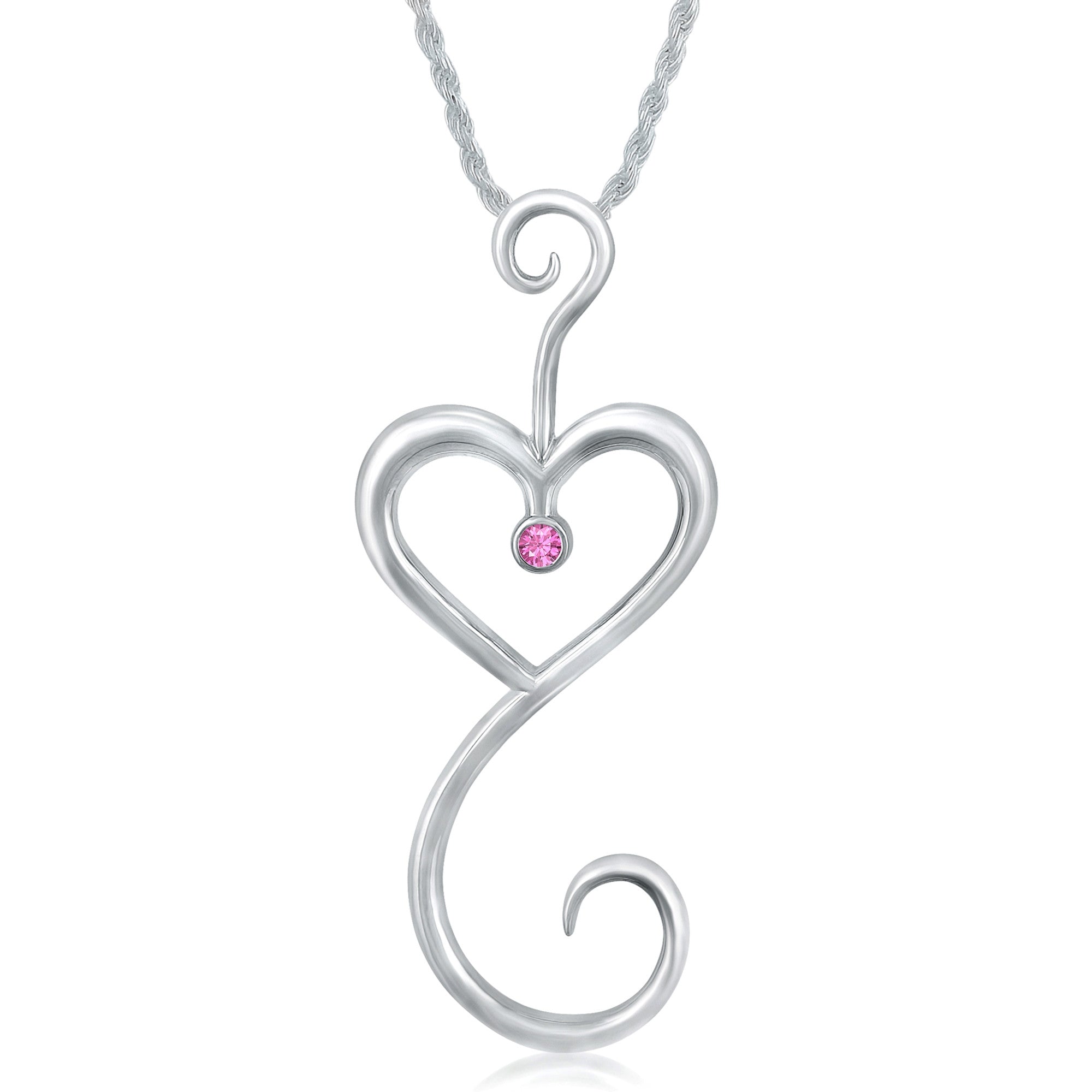 Intrikit Heart - Solid Sterling *Non Tarnish* Silver .925 with a 3mm Pink Sapphire Center Stone
