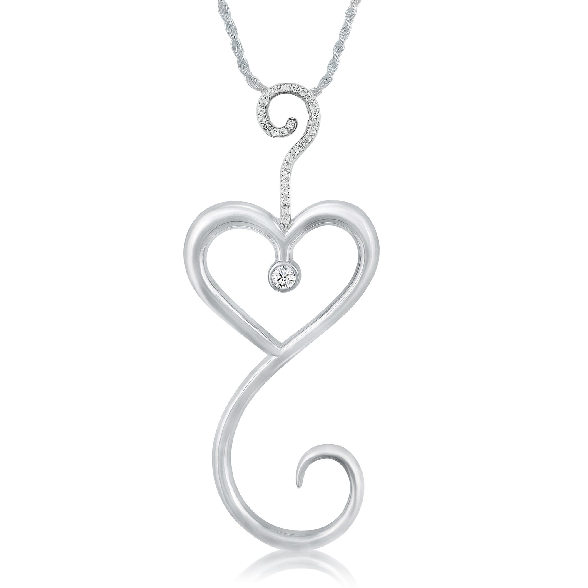 Intrikit Heart - Solid Sterling*Non Tarnish*Silver .925 with White Topaz  Pave and a 3mm White Sapphire Center Stone