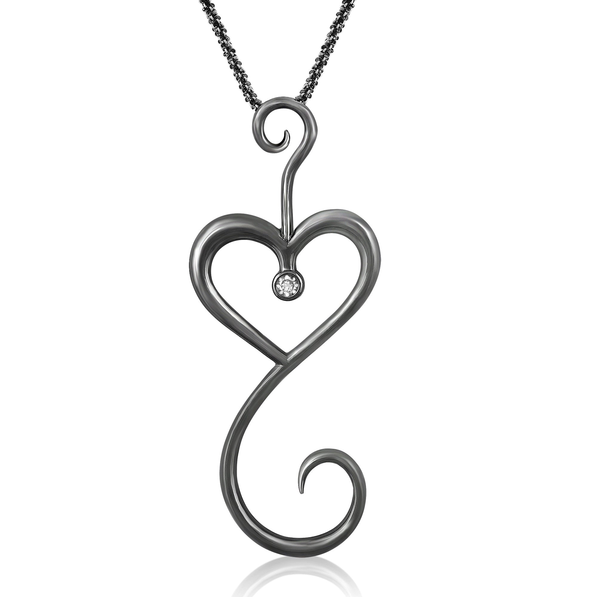 Intrikit Heart - Solid Sterling Silver .925 with a Black Rhodium finish and a 3mm White Sapphire Center Stone